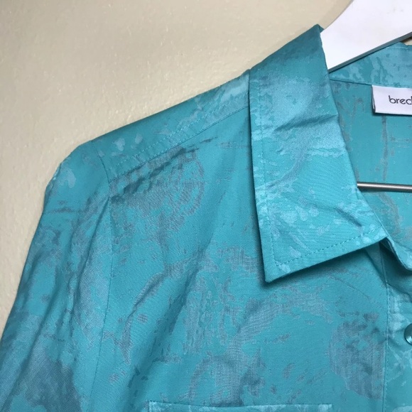 ⚡️SOLD⚡️Breckenridge Blouse Button Down Shirt Top Aqua Teal Cotton 3/4 Sleeve - Picture 10 of 12